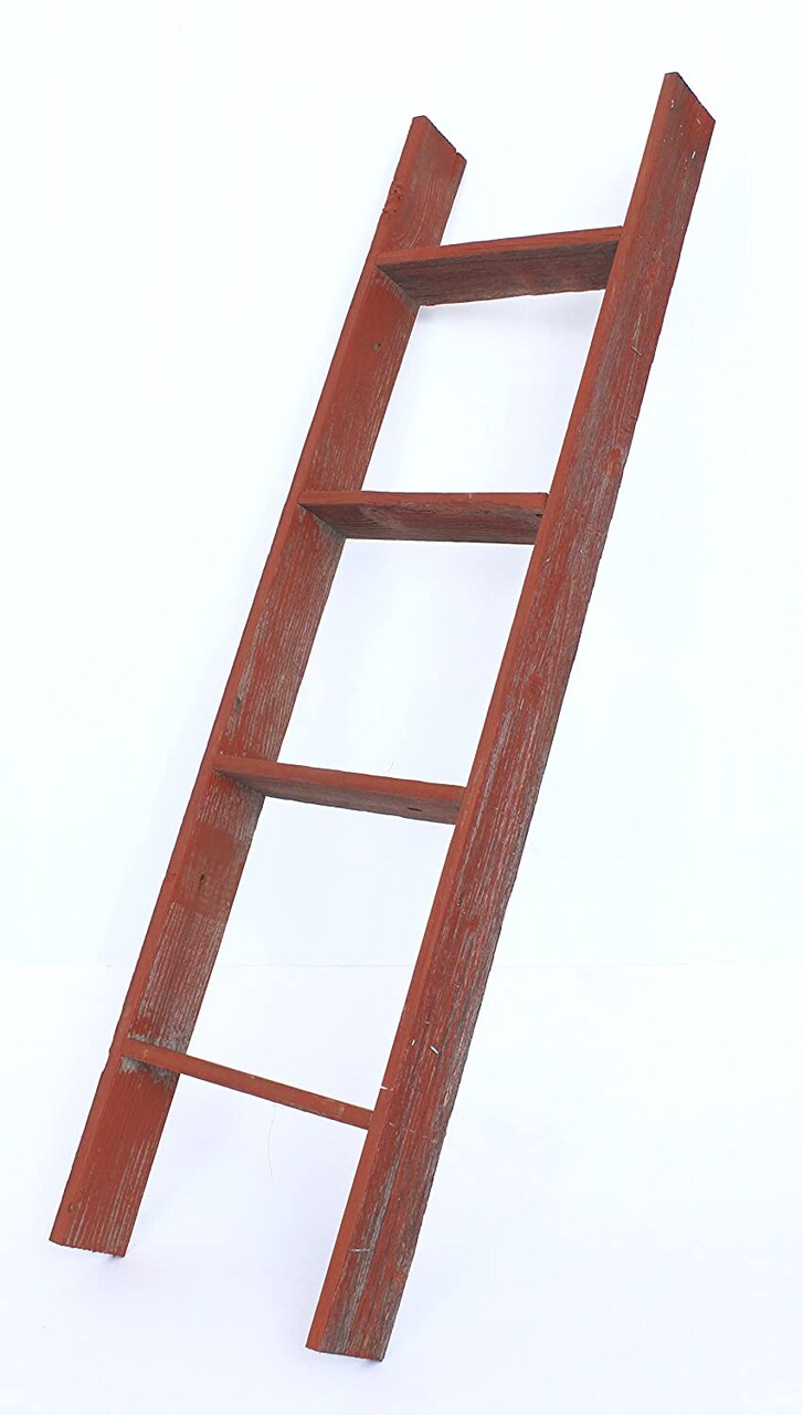Rustic Farmhouse 4ft Reclaimed Wood Decorative Bookcase Picket Ladder